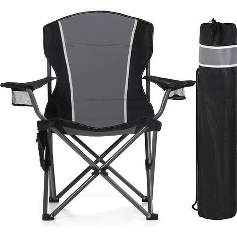 Chaise de Camping Pliante Surdimensionnée Chaise d'extérieur Robuste avec Accoudoir, Chaise de Pelouse Portable pour Adultes160 kg Gris/Noir (1/5)