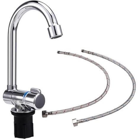 Jevina de cuisine pliable d'évier rotatif à 360 degrés, mitigeur eau froide et chaude à une main, en cuivre robuste pour bateaux de camping-car et petits espaces (1/5)