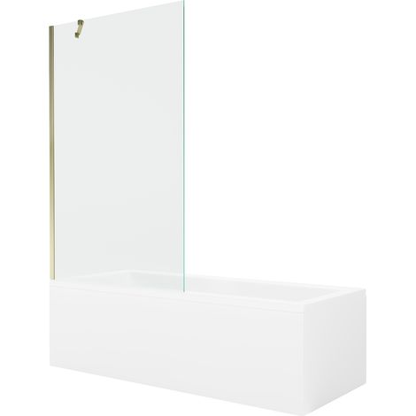 Mexen Cubik bañera rectangular 150 x 70 cm con revestimiento y mampara de 1 hoja 100 cm, transparente, dorado (1/5)