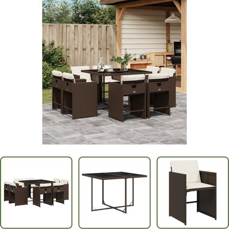 vidaXL Table de jardin - Ensemble à manger de jardin et coussins 9 pcs marron poly rotin (1/5)