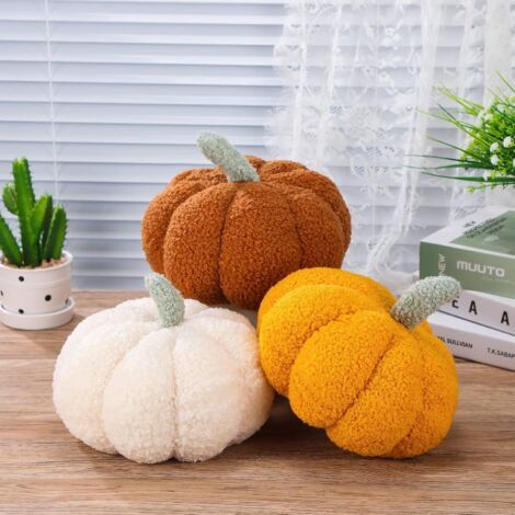 Lot de 3 coussins citrouilles 7,87'' 3D Citrouille Coussins Citrouille Canapé Coussin Décoration d'intérieur pour Thanksgiving Halloween Voiture Chambre Canapé Canapé Salon (1/5)