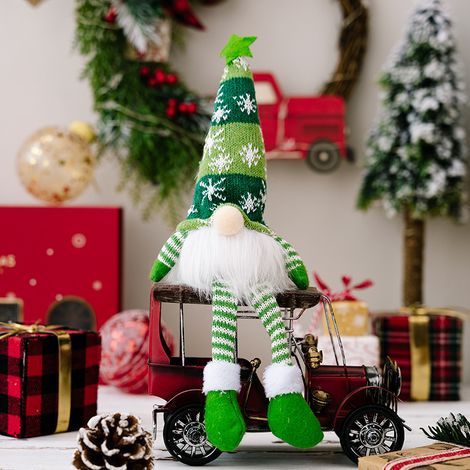 Adorable poupée de Noël rose sans visage avec lumières, une décoration de Noël pour les vitrines et les bureaux, une poupée suspendue verte de 33 cm.