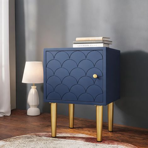 Table de chevet coloris navy bleu en bois métal 35 x 35 x 51 cm (1/5)