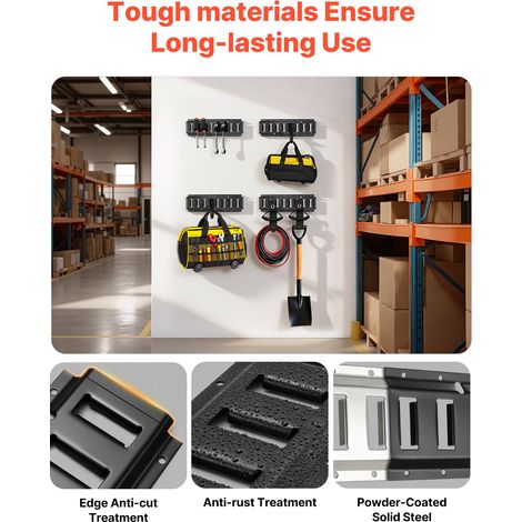 Kit Rails Arrimage E-Track, 4 Rails E Track 0,4 m, 2 Crochets U, 2 Porte-outils, 2 Supports d'Étagère, 2 Supports de Pneus, 2 Annea… (1/5)