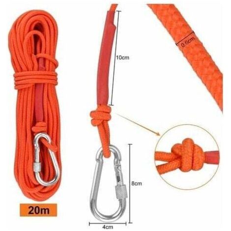 20 m langes, geflochtenes Polypropylen-Kletterseil mit Karabiner, UV-Schutz, schimmelresistent, korrosionsbeständig, multifunktional für Angeln, Bergsteigen, Camping, Rettungseinsätze und Wandern – Or (1/4)