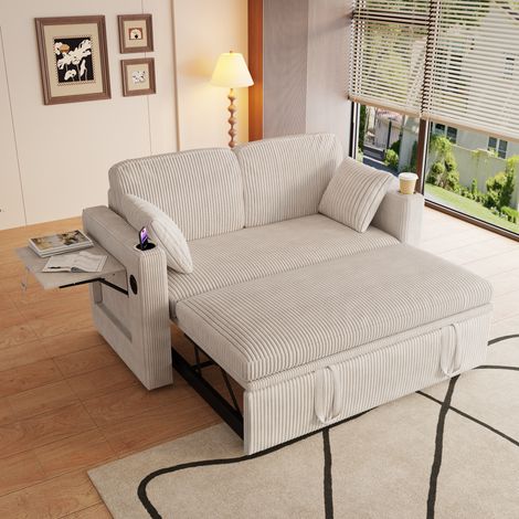 Modernes 2-Sitzer-Sofa-Bett mit verstellbarer Rückenlehne, integrierten Getränkehaltern und dekorativen Kissen – ideal für Wohnzimmer, Schlafzimmer oder Wohnung (1/5)
