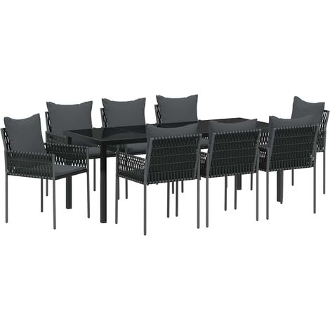 Maison Exclusive - Set da Pranzo per Giardino 9 pcs Nero e Grigio Rattan in PE