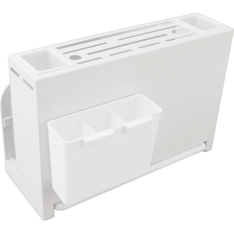 Porte-couteaux de cuisine blanc, bloc à couteaux mural et de comptoir, grande capacité de rangement avec égouttage et porte-baguettes magnétique. (1/5)