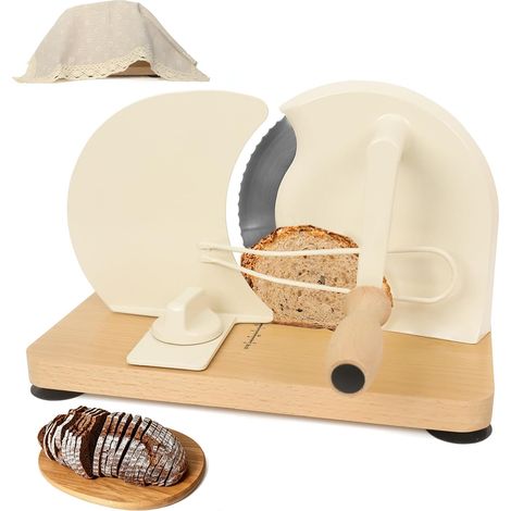Trancheuse À Pain Manuelle, Épaisseur Réglable 0.1-20 mm, Acier Inox 304 Coupe Pain,Design Rétro,Trancheuse Manuelle Avec Manivelle Pour Levain,Pain Grillé,Baguettes Blanc (1/5)