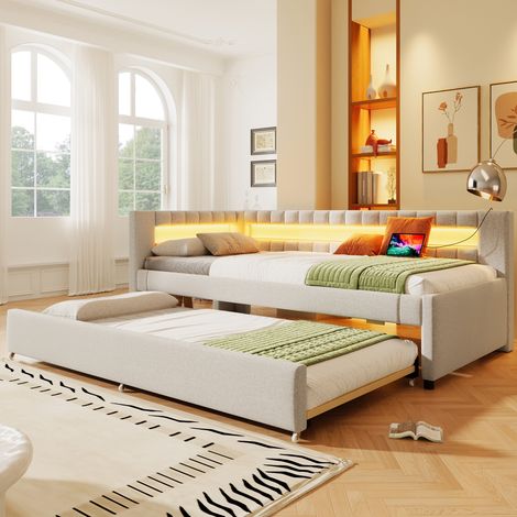 lit adulte rangement 90x200 lin beige HAVRYA (1/5)