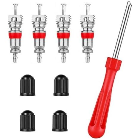 Lot de 9 outils démontage valve à double tête rouge et extracteur pour voiture, vélo, moto, clé professionnelle bricolage entretien - (1/5)