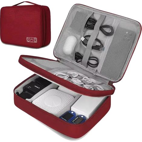 Bolsa para guardar cables, material ecológico, diseño compacto, 2 capas, color rojo. (1/2)