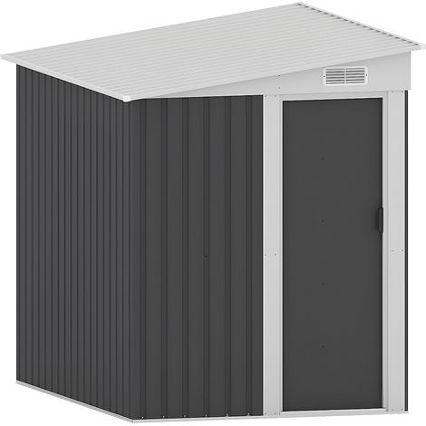 Vente-Unique – Abri de jardin métal adossé 3,15 m² en acier galvanisé gris anthracite – Toit monopente – Porte coulissante avec aération intégrée