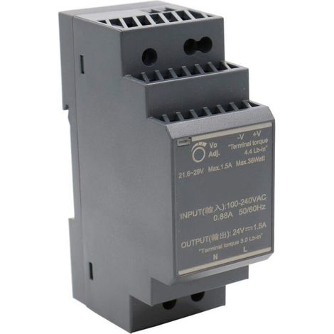Bloc d'alimentation rail DIN 24 VDC 1,5 A 36 W – Protection contre courts-circuits et surcharges – Plage de température -30 à +70 °C - HDR-30-24 (1/5)