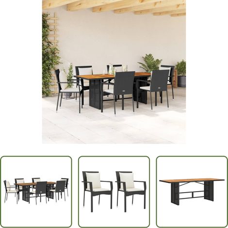vidaXL Gartenstuhl -  7-tlg. Garten-Essgruppe mit Kissen Schwarz Poly Rattan (1/5)
