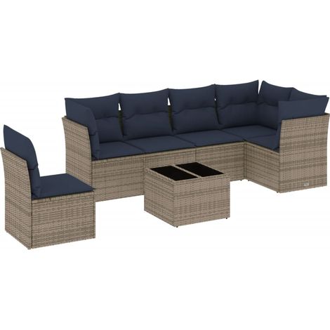 7-teiliges Gartensofa-Set mit Kissen, grau, Polyrattan vidaXL (1/5)