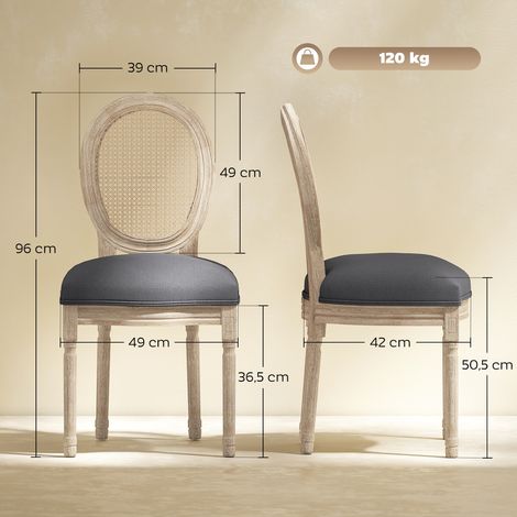 Ensemble de 2 chaises de cuisine, revêtement souple, style vintage, aspect rotin, grises (1/5)