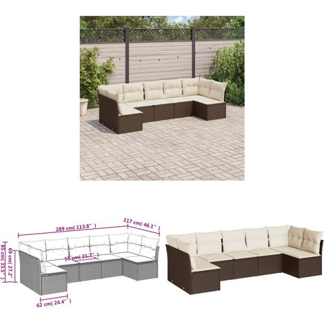 7-tlg. Garten-Sofagarnitur mit Kissen Braun Poly Rattan - Gartensortiment - Outdoor Möbel - Lounge Set - Gartenlounge - Rattan Sofa - Home & Living
