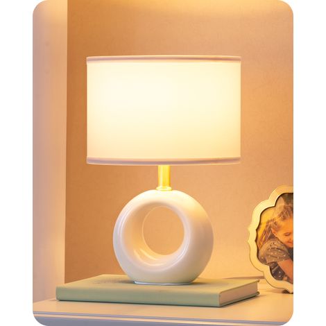 EDISHINE Lampe de Table en Céramique, Élégante et Moderne, avec Abat-Jour en Tissu, Ampoule E14 Incluse, 2700K Blanc Chaud, pour Chambre, Salon et Décoration (1/5)