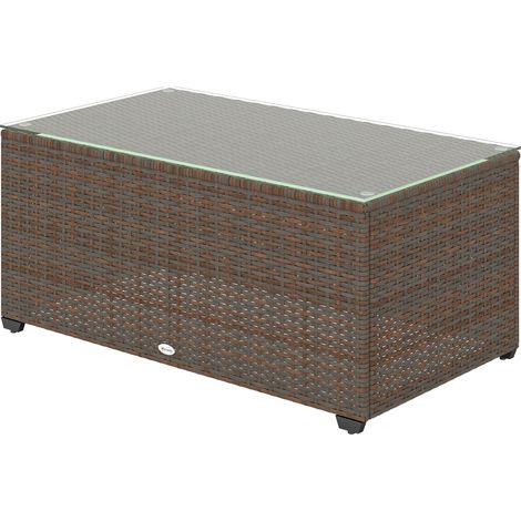 90 x 50cm GlassTop Rattan Side Table  Brown (1/5)
