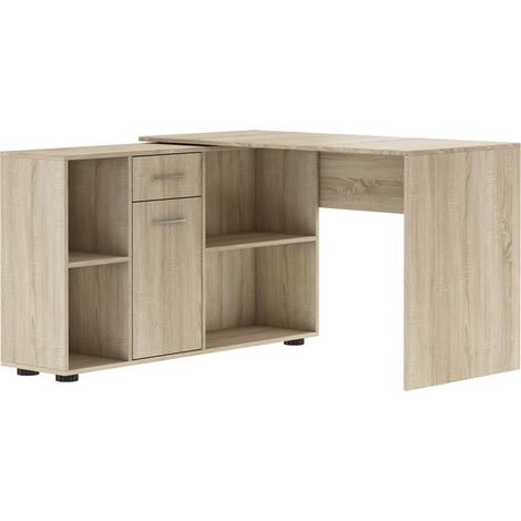 Bureau d'angle modulable bois Sonoma avec rangement Kalilo 120cm (1/5)