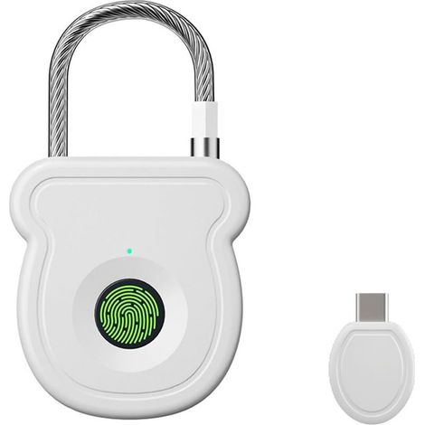 Cette serrure à empreinte digitale intelligente ne nécessite aucune clé, possède une longue autonomie et comprend une clé d'urgence USB (blanche). (1/5)