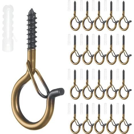 Crochet Mural à Visser en Métal - Pack de 20 Crochets Vis pour Tasse à Thé, Plante, Lumière, Bureau, Extérieur et Intérieur (Bronze) (1/5)
