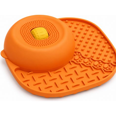 Gamelle anti-glouton en silicone orange avec tapis jeu (1/5)