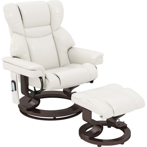 Fauteuil inclinable massage repos-pieds similicuir blanc crème 79x82x101 cm