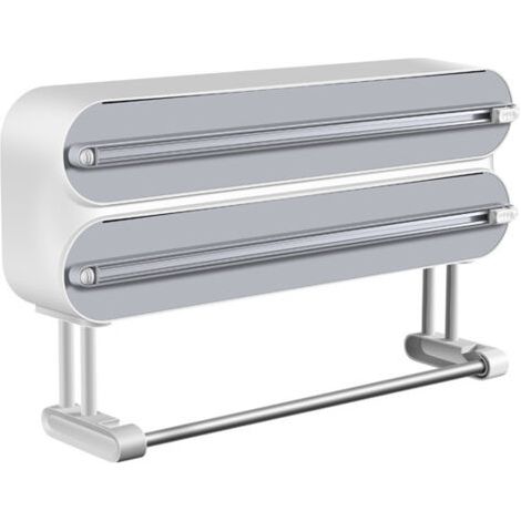 QORVA-Devidoir Essuie Tout Mural - Magnétique Coupe-Capsules, Distributeur Papier Aluminium et Film avec Lames Tranchantes, Dérouleur Film Alimentaire avec Porte Sopalin Cuisine, Blanc