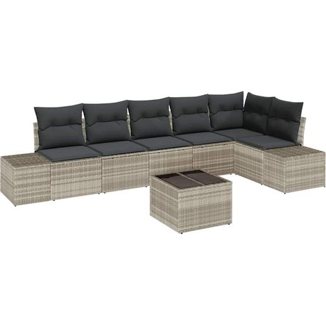 Maison Exclusive - Gartensofa-set mit Kissen 7 pcs Hellgrau Poly-