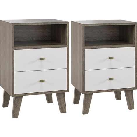 Industrial-Scandinavian Mix Bedside Table, with Drawers and Shelf