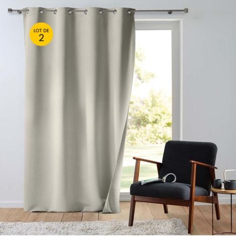 Lot de 2 Rideaux tamisant 135 x 260 cm isolant thermique Micropolar Naturel (1/4)