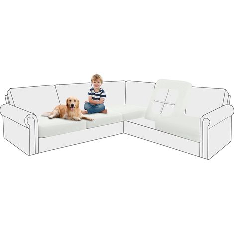 5-Piece Stretch Velvet Sectional Sofa Cushion Cover Set, Separate Seat Cushion Covers, Thick Washable Non-Slip Furniture Protector (White, 5 Seater) (1/5)