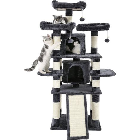 FEANDREA Arbre à Chat, avec 3 Plate-Formes d’Observation, 2 Grottes, Troncs épais en sisal, Planche à griffer, Stable, Hauteur 172cm, Gris foncé PCT18GYZ (1/5)