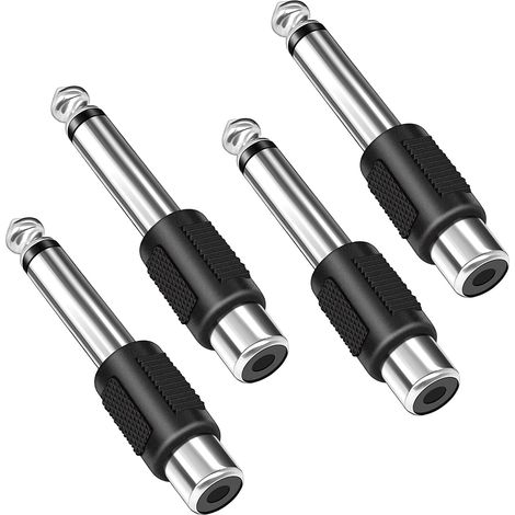 Adaptador de jack de 6,35 mm a RCA hembra (paquete de 4), conectores de audio mono TS macho de 6,35 mm, convertidores de enchufe para instrumentos, amplificadores, altavoces y cine en casa. (1/5)