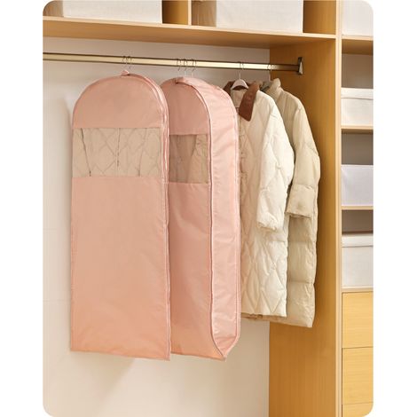 Sac de rangement suspendu gain de place (avec fermeture éclair auto-compressante) — Organisateur de placard (Rose, 110 x 60 cm) — Lot de 2 pièces (1/4)