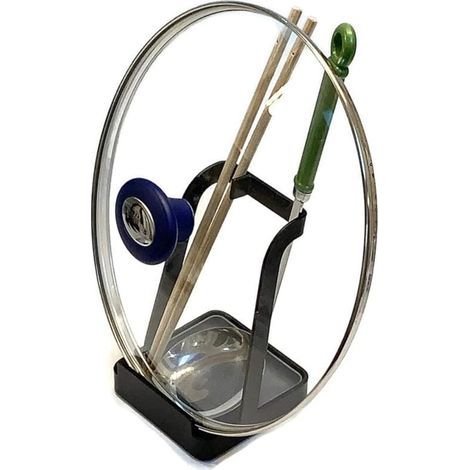 Tapa de silicona negra para olla y soporte para utensilios con embudo. (1/3)