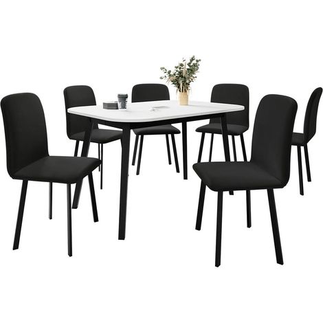 Salle à manger complète Edmond 117, Blanc + Noir, 77x80x130cm, Diamètre: 0, Nombre de chaises: 6, Style: Contemporary (1/5)