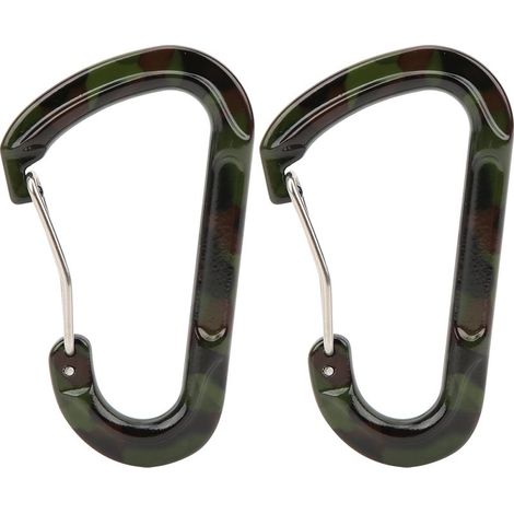 Set mit 2 D-förmigen, militärgrünen Aluminium-Karabinern für Outdoor-Aktivitäten wie Klettern, Rucksack, Schlüssel und Wasserkocher (1/5)