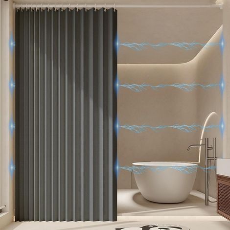 Acordion Rideau de douche pliable imperméable et anti-moisissure avec crochet, pas de doublure nécessaire en tissu épais, rideau de douche magnétique pour salle de bain, gris, 78,7 x 241,3 cm (1/3)