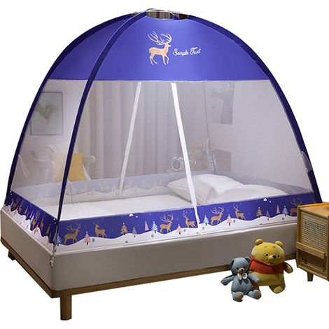 Moustiquaire de lit à fermeture éclair, respirante, double porte, motif dessin animé, avec fond intégré, idéale pour chambre d'enfant ou dortoir. (1/5)
