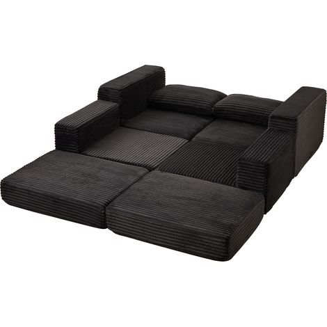Canapé-lit 2-en-1 en velours côtelé, avec deux coussins, accoudoirs carrés classiques, repose-pieds amovible, canapé modulable à configuration flexible (1/5)
