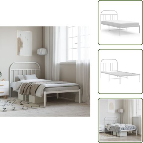 Bettgestell mit Kopfteil Metall Weiß 107x203 cm - Bettrahmen - Metallbett - Doppelbett - Weißes Bett - Boxspringbetten (1/5)