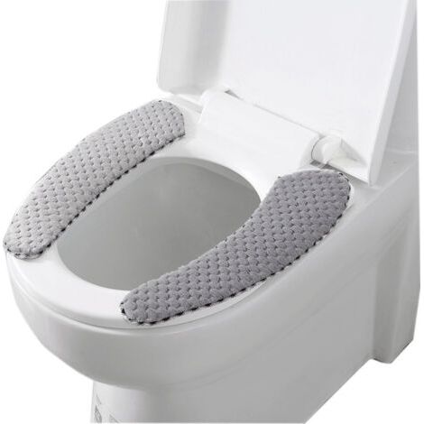 1Pair Grey, Gris Couverture de Siège de Toilette, de Toilette épais de Salle de Bain, Coussin Auto-adhésif Chaud épais pour Hiver Portable Lavable et réutilisable Coussin Coussin Couvercles (1/4)