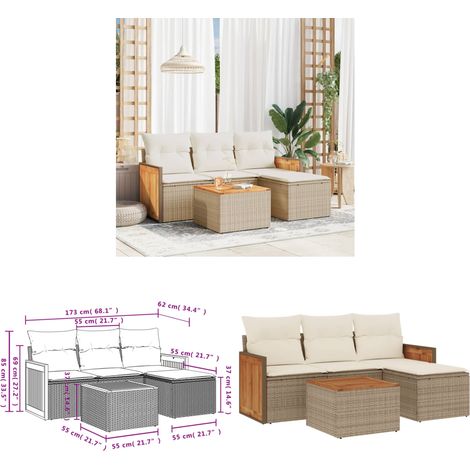 5-tlg. Garten-Sofagarnitur mit Kissen Beige Poly Rattan - Gartenmöbel - Sofasatz - Rattan Möbel - Outdoor Möbel - Balkonmöbel - Home & Living (1/3)