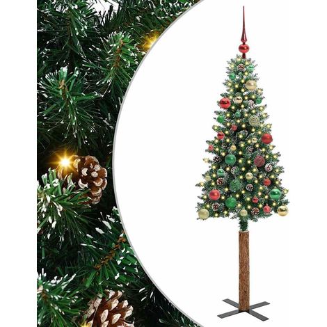 Sapin de Noël Arbre de Noël mince Vert 150 cm PVC et bois de pin massif (1/5)