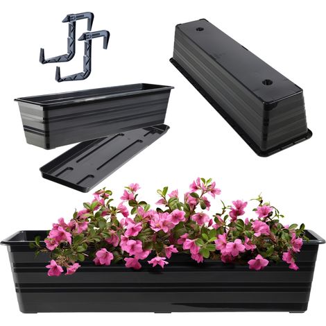 KADAX Blumenkasten mit Untersetzer und 2 Griff, Anthrazit, 60 cm