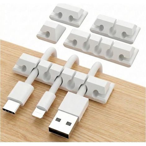 Range-câbles de bureau en 5 pièces 1/2/3/5/7 emplacements, blanc Rangement pour câbles de chargeur USB (1/4)