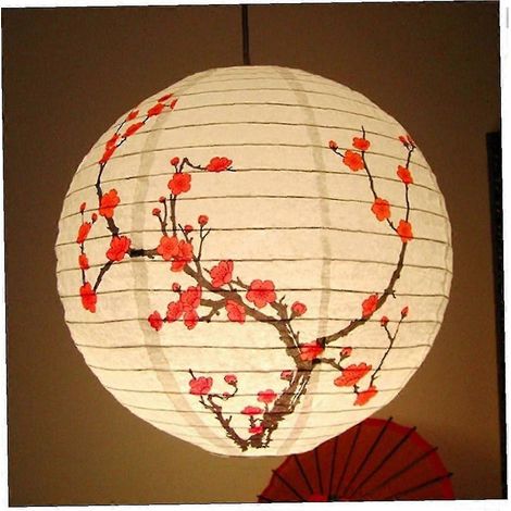 Lanterne japonaise Shibaod ronde en papier, abat-jour en forme de fleur de prunier, 40 cm (1/4)